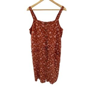 Sonoma Sun Dress Womens Large Rust Orange Linen Rayon Palm Tree Pockets Tie